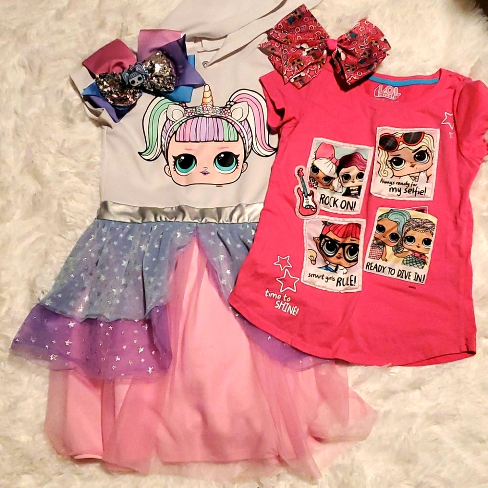 LOL Bows, Dress and Shirt- SIZE 7/8